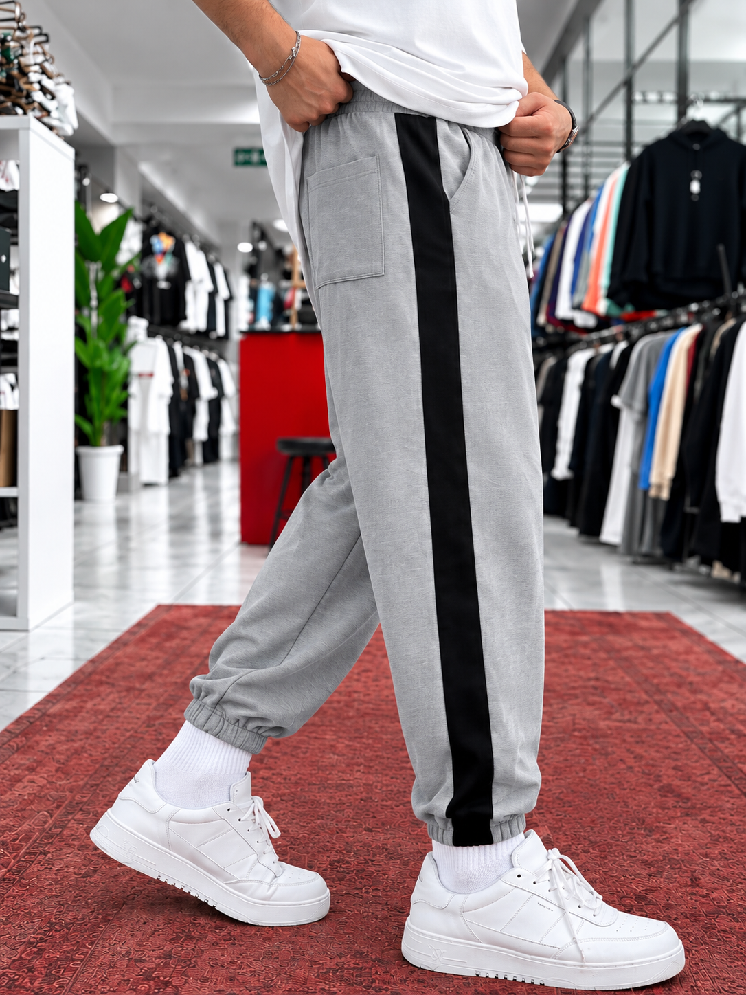 Pantalon homme – Gris & bande noir