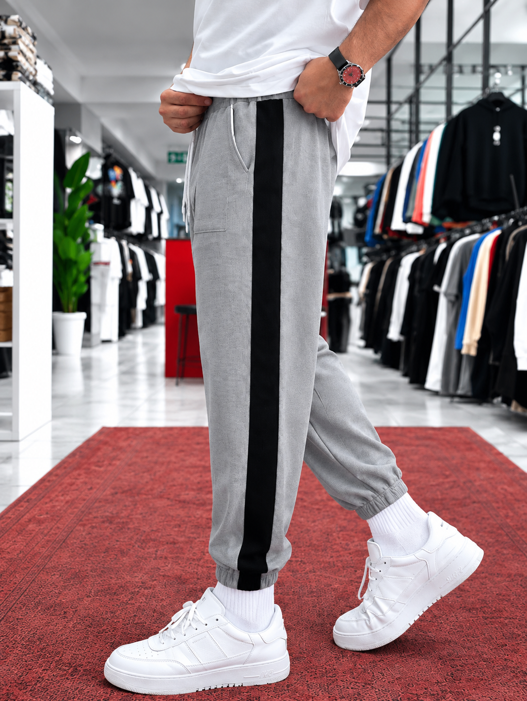 Pantalon homme – Gris & bande noir