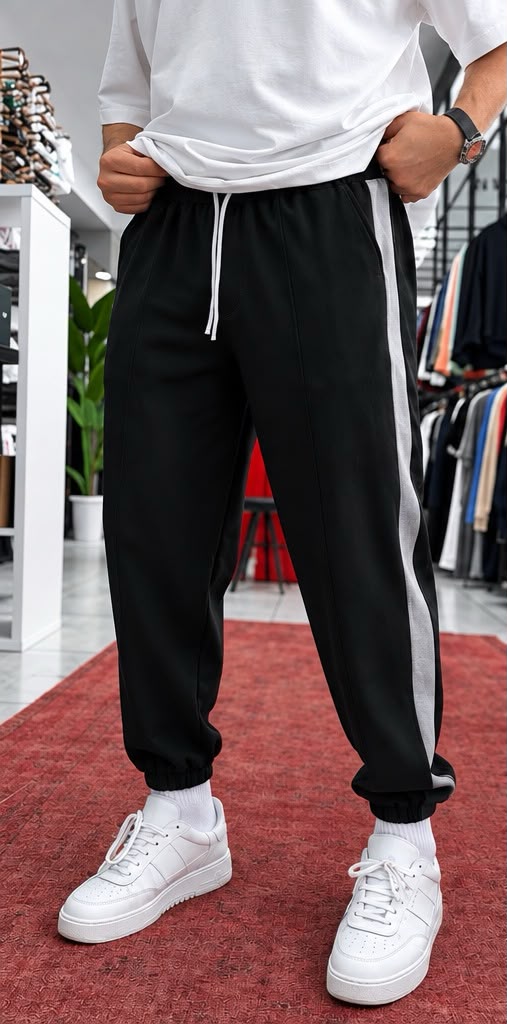 Pantalon homme – Noir & bande grise